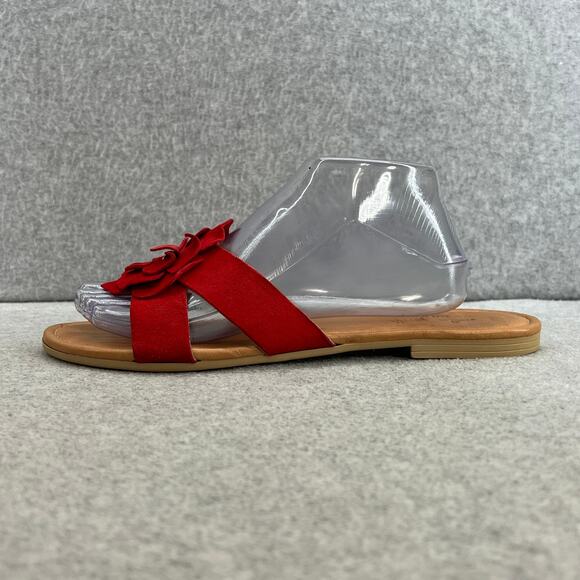 Mila Paoli Floral Suede Leather Slip On Flat Slide Sandal-Red Flower-Women 9.5 - Picture 3 of 13